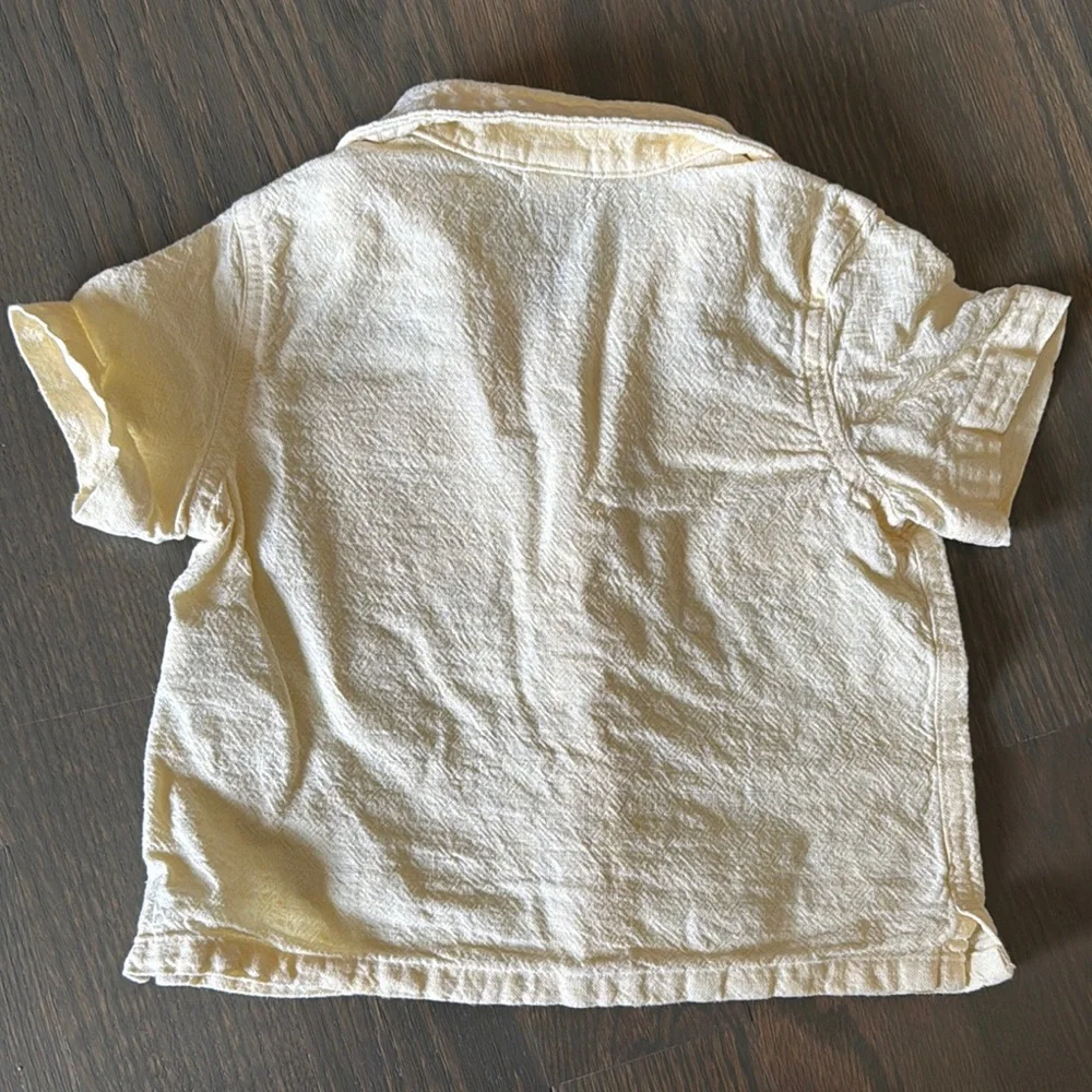 Old Navy Pale Yellow Short-Sleeve Linen-Blend Camp Shirt | 18-24M
